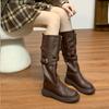 Grape Mom Long Knight Boots Belt Buckle Pleated Pile Boots Front Zipper Internet Celebrity Soft Leather Skinny Boots Platform Women's Boots