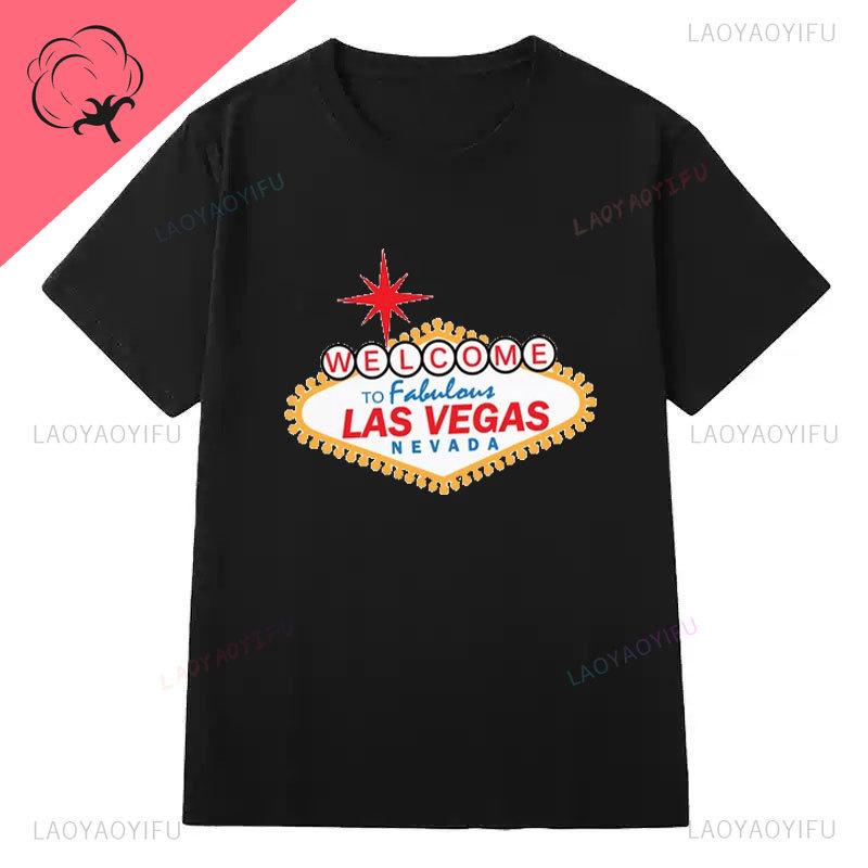 Bienvenue À Fabuleux Las Vegas T-shirtNevada Vintage Voyage entre Filles Vegas Las Vegas Coton Col Rond Manches Courtes T-shirts Graphiques