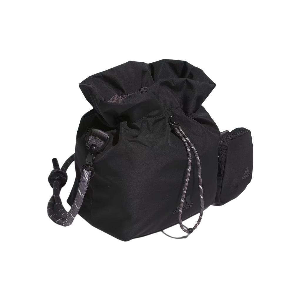 adidas Logo Drawstring Closure Polyester Fabric Tote Shoulder Bag Women Bags Black IK4776