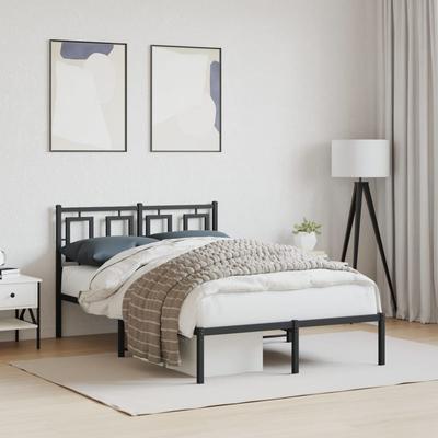 Vidaxl Metal Bed Frame with Headboard, Black, 120X190 Cm