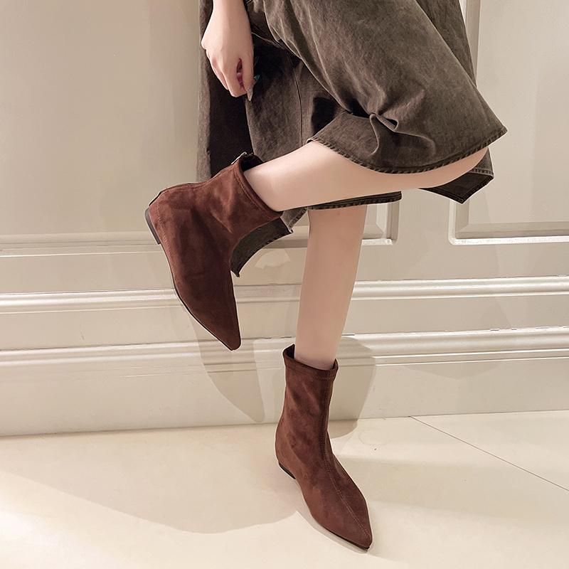 Mode Neu Frühling Herbst Mode Spitz Zehen Elastisch Schlank Damen Stiefeletten Design Interne Erhöhung Stripper Party Kurze Stiefeletten