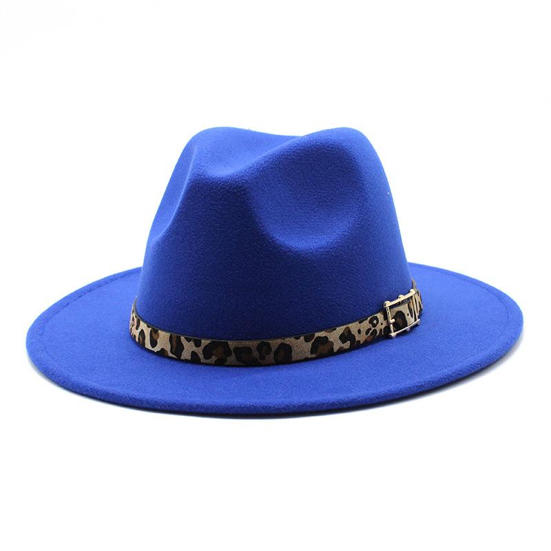 Woolen Top Hat Men'S And Women'S Leopard Print Hat Flat Brim Big Brim Jazz Hat Felt Hat