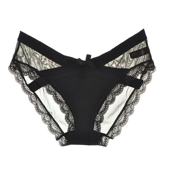 Women's Sexy Panties Lace See Through Underwear Low Rise Thin Mesh Sheer Underpants Breathable Bikini Briefs