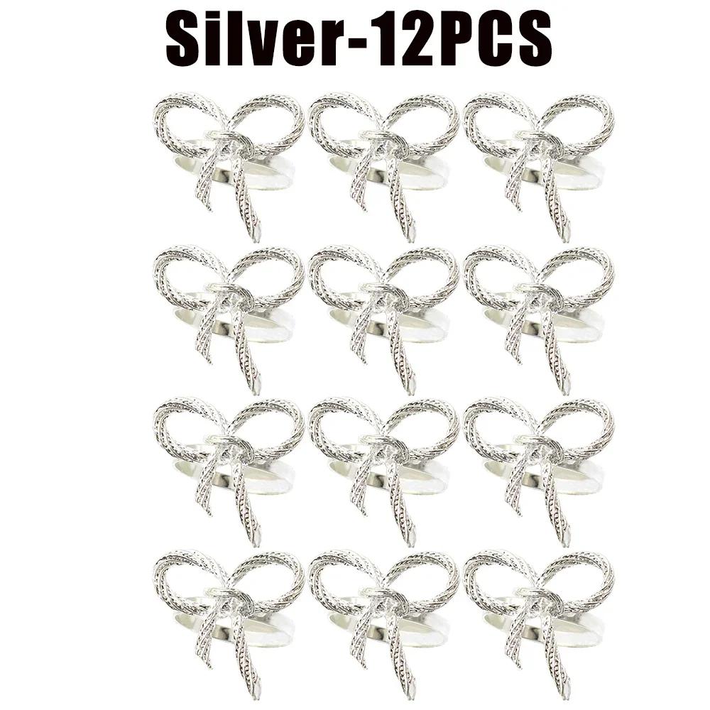 Shiny Metal Bow Napkin Ring Holder Elegant Table Setting Alloy Decor Reusable for Wedding Banquet Dinner Parties
