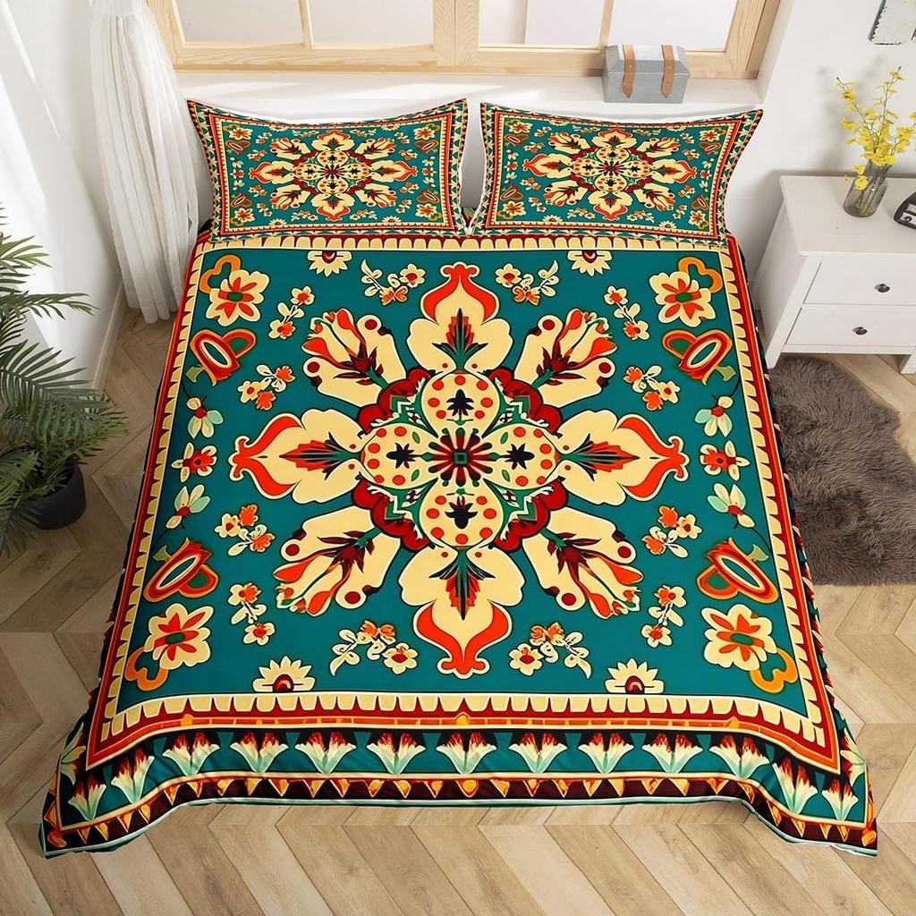 Vintage Blumen Abzeichen Bettbezug Queen King Size Mandala Bettwäsche Set Bohemian Paisley Tagesdecke Leichte Weiche 3-teiliges Set
