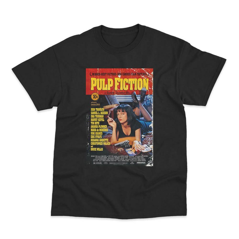 Retro Movie Poster Inspired by Pulp Fiction DTG Printed Black or White TShirt Unisex T-Shirt XXXL