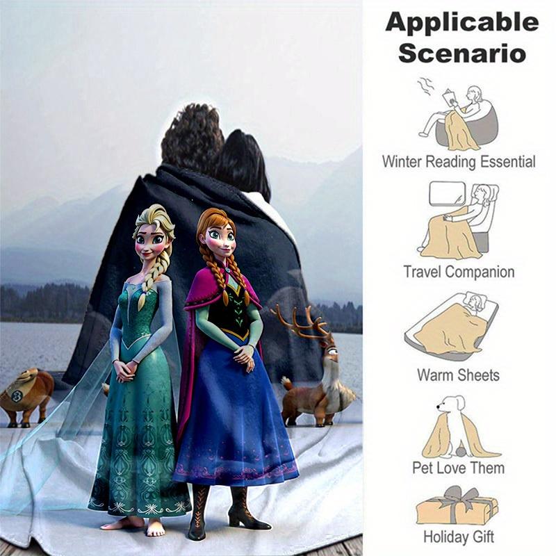 1pc, Cartoon Blanket, Winter Wonderland Theme, Elsa and Anna, Perfect for Home Decor, Soft Flannel Throw Blanket, Versatile & Cozy for Bedroom, All Se