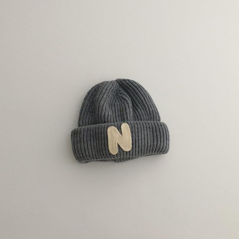 Korean Simple Letter P Logo Baby Knitted Wool Pullover Hat - Autumn & Winter Warm Melon Skin Baby Hat