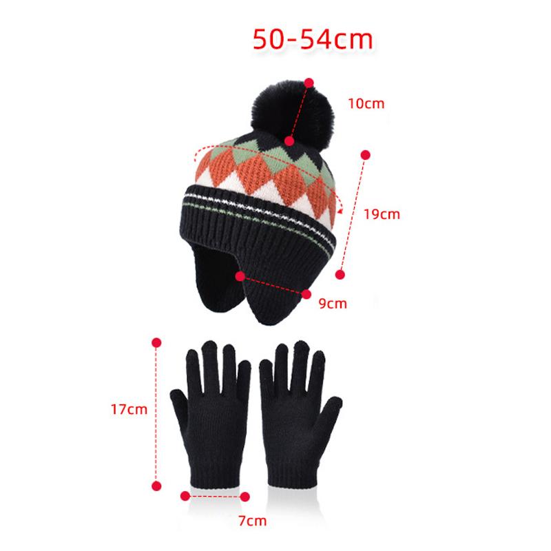 Children's Cap Gloves Ball Color Diamond Knitted Wool Cap Boys Girls Baby Velvet Warm Ear Protection Cap
