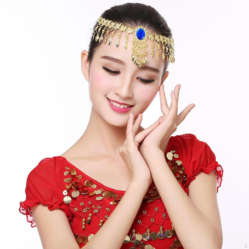 Belly Dance Headband Outfit Jewelry Tribal Headdress with Tassel for Women Bride Ornaments