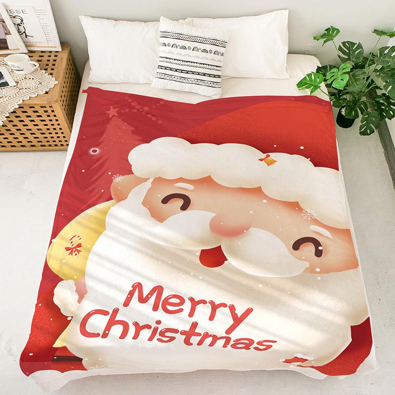 Christmas Flannel Blanket Printed Office Nap Throw Winter Warm Blanket for Desk Home Use