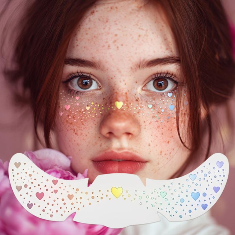 1 Sheet Glitter Freckles Holographic Stickers Waterproof Heart Freckle Temporary Tattoo Stickers Face Makeup