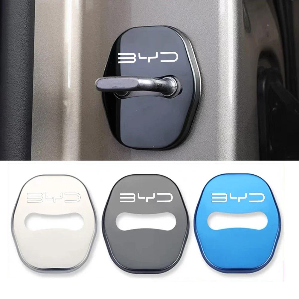 4PCS Car Styling Door Lock Protective Cover Logo Stainless Steel For BYD Atto3 Han Tang Seal SealU Seal Dolphin E2
