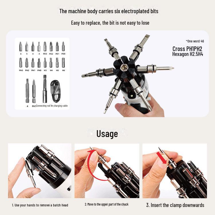 3,6V Wiederaufladbarer Elektrischer Schraubendreher mit Typ-C-Schnittstelle und Pistolengriff