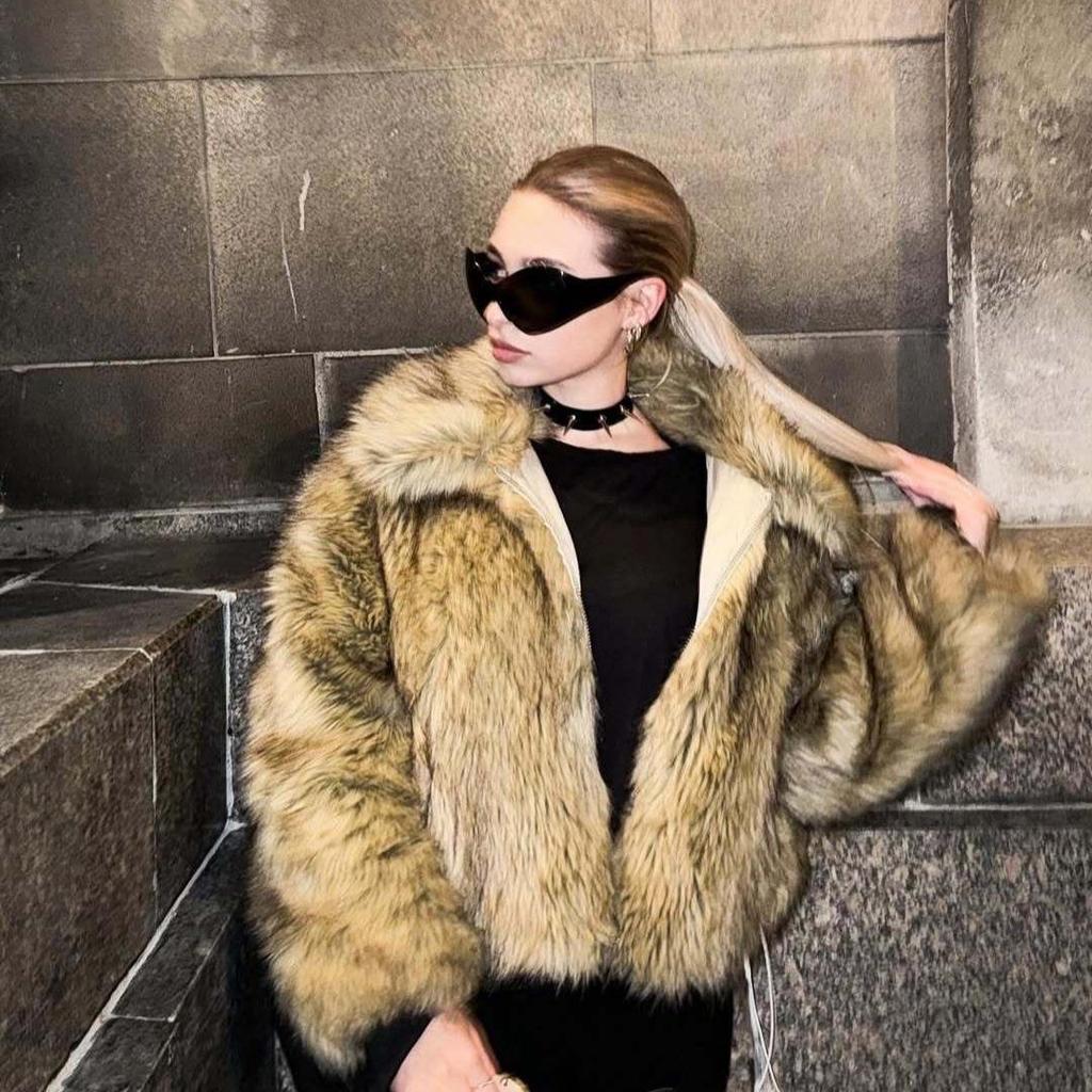 Stylish Women's Casual One-Piece Leather & Fur Jacket