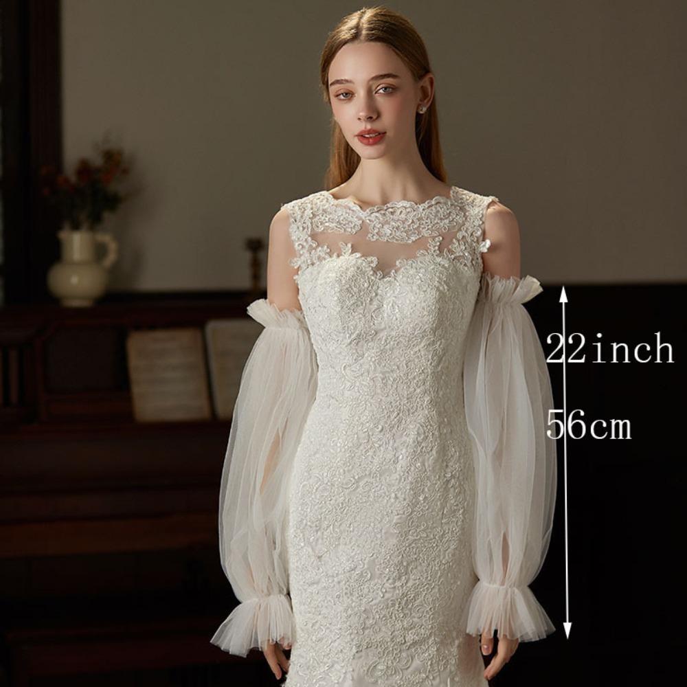 Elegant Yarn Bridal Arm Sleeves Breathable Thin Arm Covers Solid Color Pleated Lace Gauze Sleeves Women