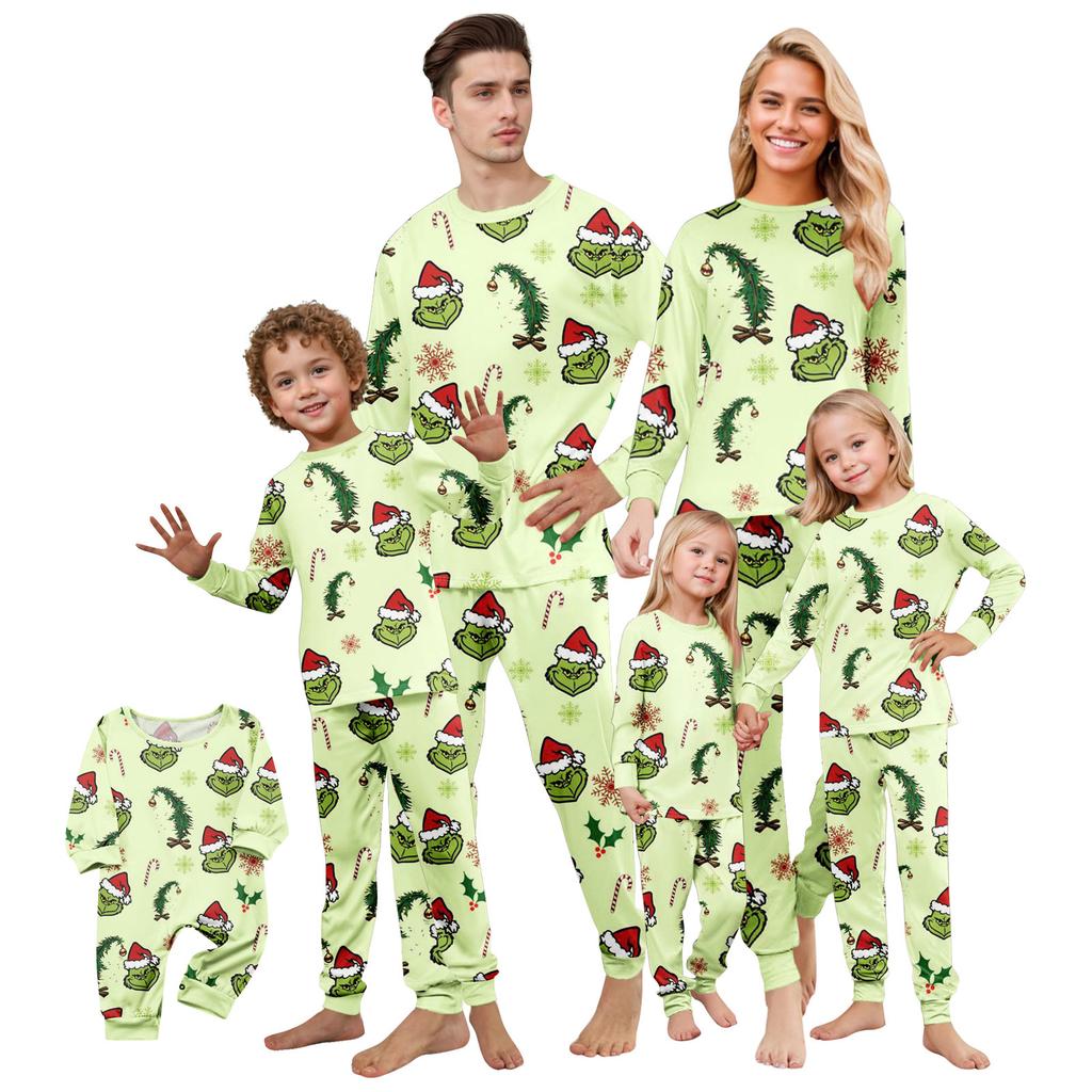 Christmas Print Cute Family Set Pajamas, Home Clothes, Family Set Long Sleeve Top Pants Set
