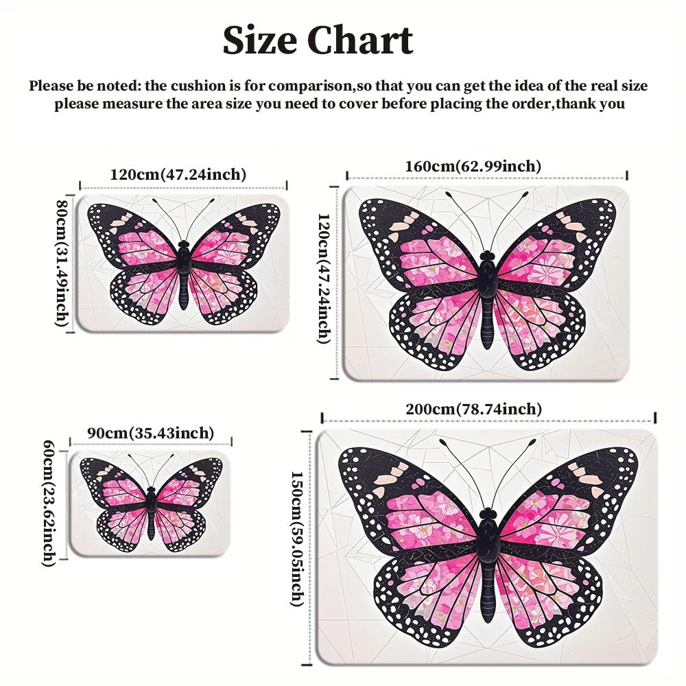 Pink Floral Butterfly Area Rug, Non-Slip Soft Carpet for Living Room Bedroom, Aesthetic Geometric Floor Mat for Home Decor