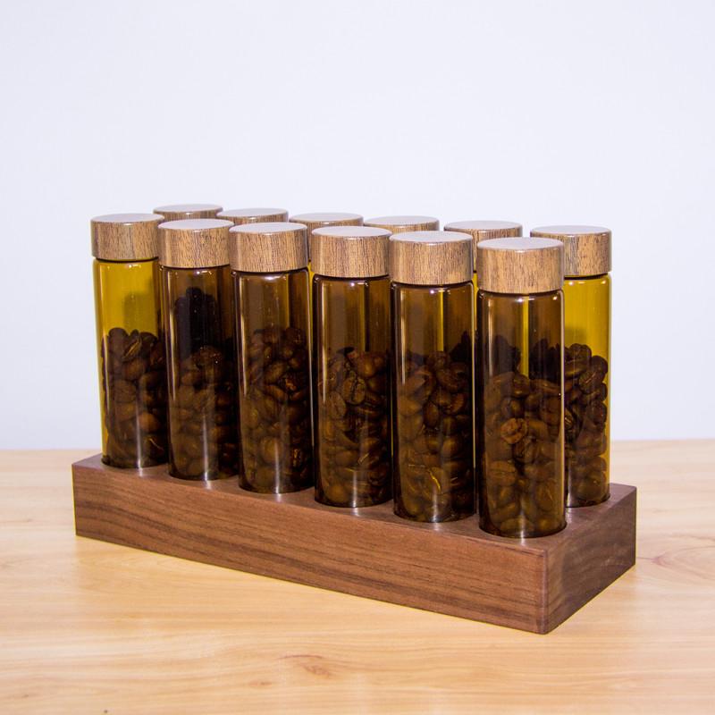 Wooden Coffee Beans Flower Tea Display Rack Stand Glass Test Tube Sealed Storage Cereals canister