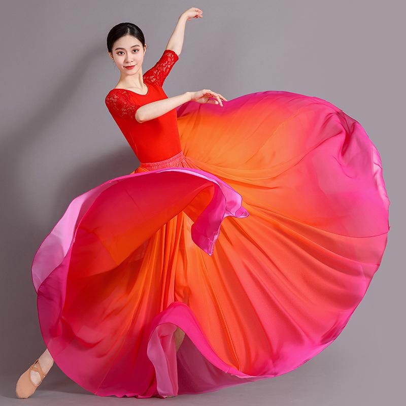 Xinjiang Meisjes Moderne Dans Chiffon Rok - 720 Graden Draai Oefen Kostuum