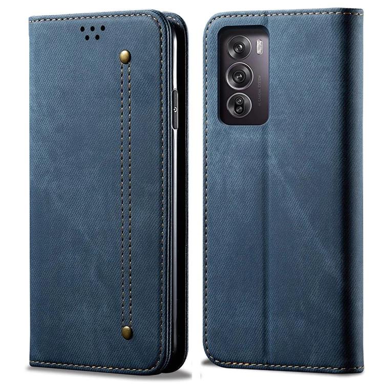 

Для Oppo Reno12 Pro 5G (Глобальный) Чехол для телефона из джинсовой ткани с текстурой из кожи и отделениями для карт - синий