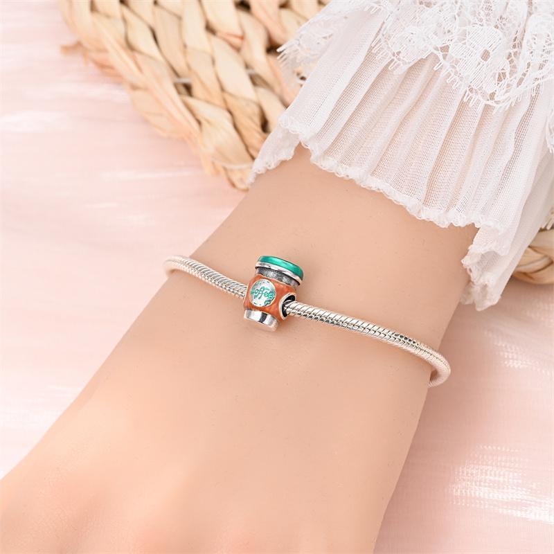 New In Copper-Plated Coffee Donut Strawberry Pendant Fit Panora Bracelet&Bangle Diy Beads For Women Birthday Fine Jewelry Gift