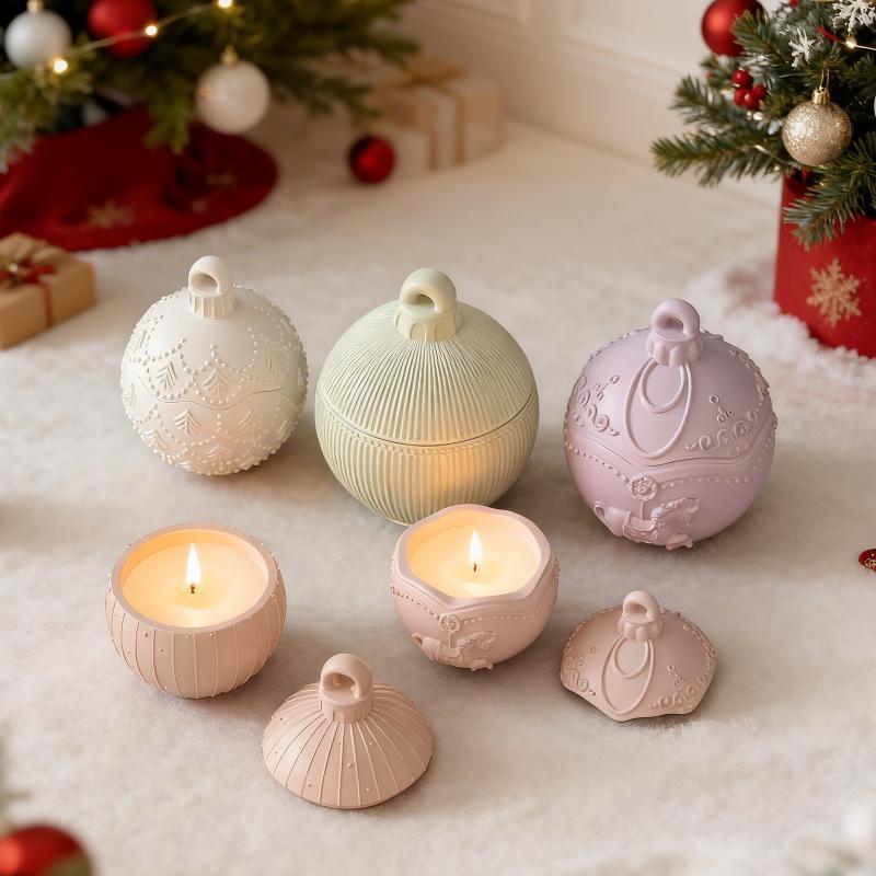 Round Candle Jar Silicone Mold Diy Christmas Ball Relief Storage Box Molds For Concrete Plaster Resin Crafts Home Xmas Decor