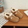 Girls Winter Warm Fleece-Lined Closed-Back Slip-On Boots Kids Ages 4-16 Thick Sole Rubber Shoes In Camel Brown