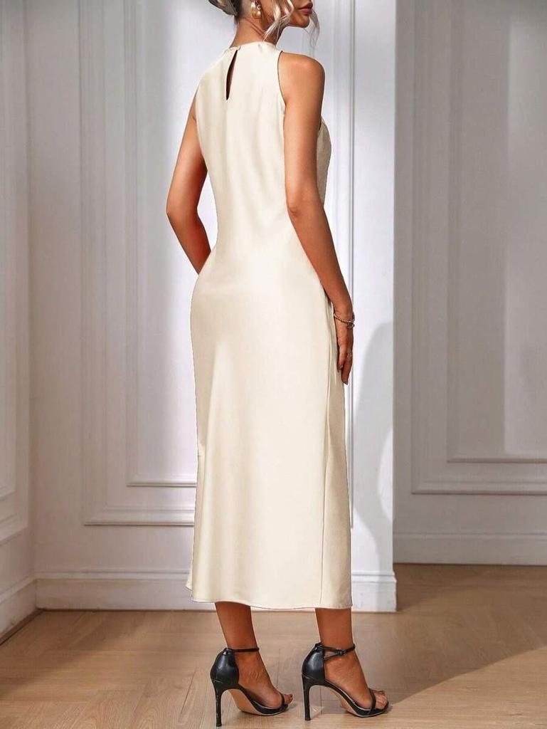 European & American Satin Sleeveless Silk-like Slit Dress for Women - Spring/Summer