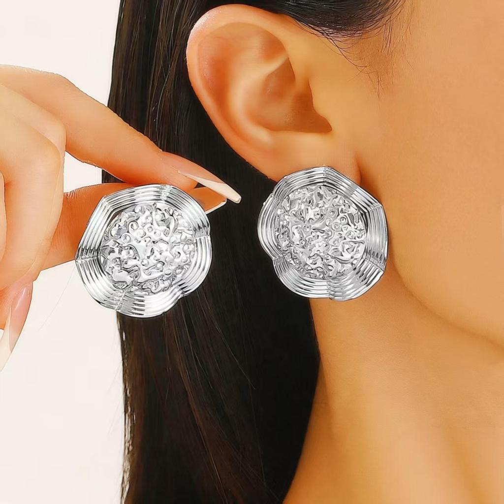European & American Retro Petal Long Earrings - Influencer Style, Matte, Geometric Design for Women