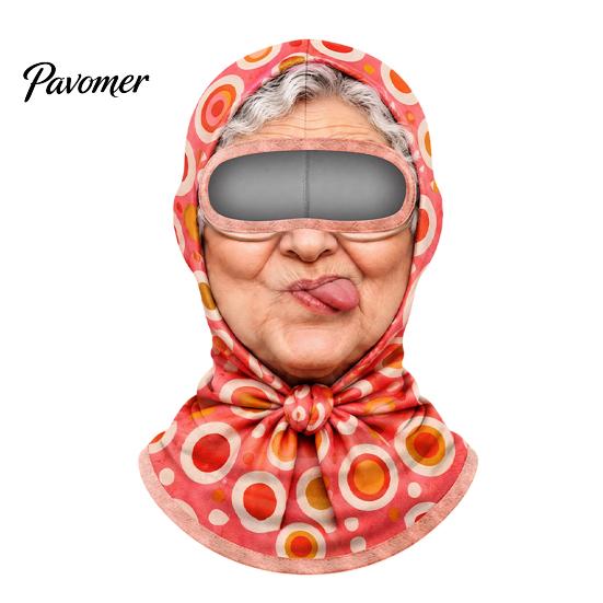 Atmungsaktive Fahrradmaske Lustiger Oma-Druck Sturmhaube Maske, Vollkopfhaube mit Gesicht einer alten Frau, Winddichte Abdeckung für Outdoor Einteiler Pullover I beige