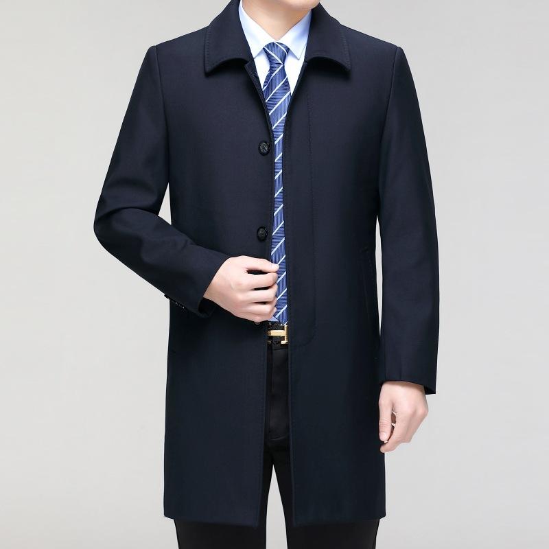 

Мужская шерстяная ветровка, осеннее пальто средней длины, высококачественное пальто для людей среднего и пожилого возраста, повседневная куртка с лацканами, пальто 195