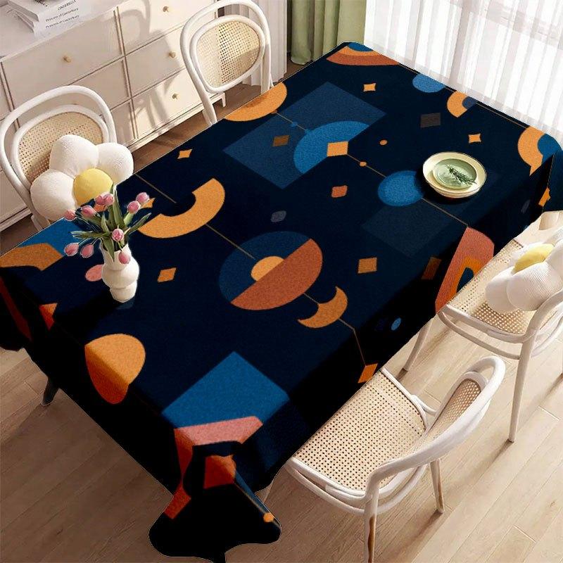 2D Flat Banner 1pc 2D Flat Soft Tablecloth, Fashionable And Aesthetic Geometric Pattern, Suitable for Dining Table/Coffee Table/Desk, Picnic Table/Out