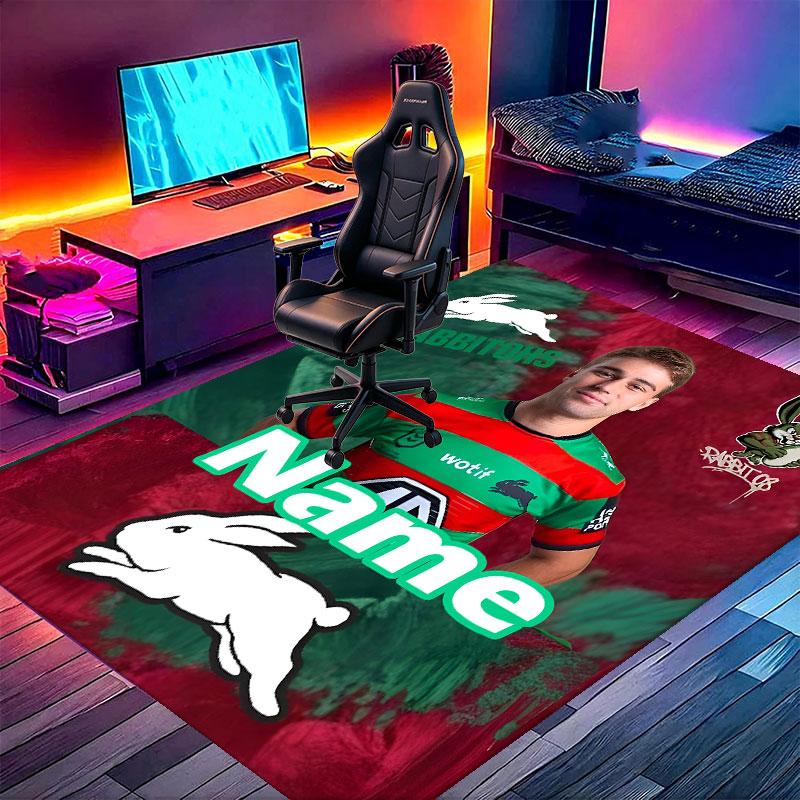 Custom Name Personalized South Sydney Rabbitohs Print Carpet, Versatile Home Decor Rug, for Playroom, Apartment, Balcony, Entryway, Hallway Gift