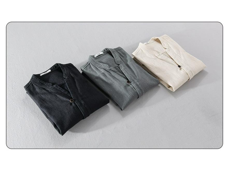 Men's Ramie Linen Stand Collar Shirt - Spring/Summer Casual, Loose Fit, National Style