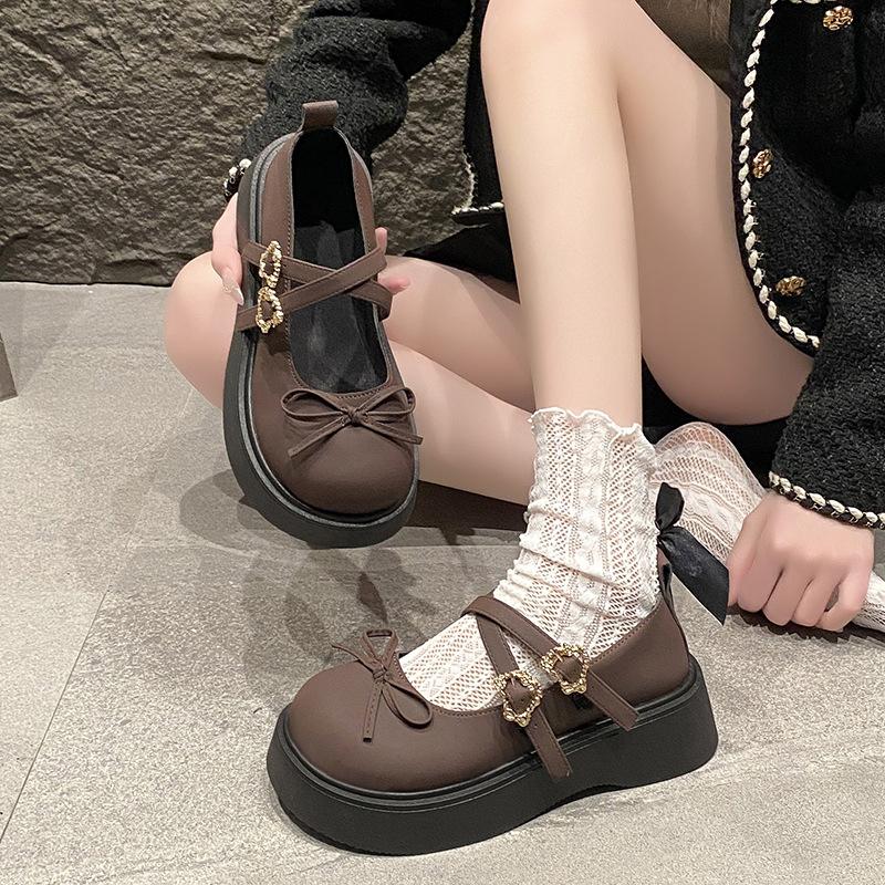 Fashion Spring New Designer Platform Loafers for Women Retro Double Buckle Casual Mary Jane Shoes Women Fashion Bow Leather Shoes Ladies