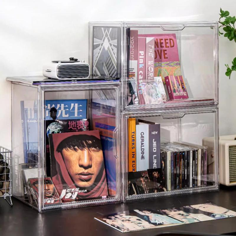 Book Storage Box Magazine Transparent Bookshelf Album CD Desktop Dustproof Large Capacity Acrylic Display Cabinet Storage Boxes