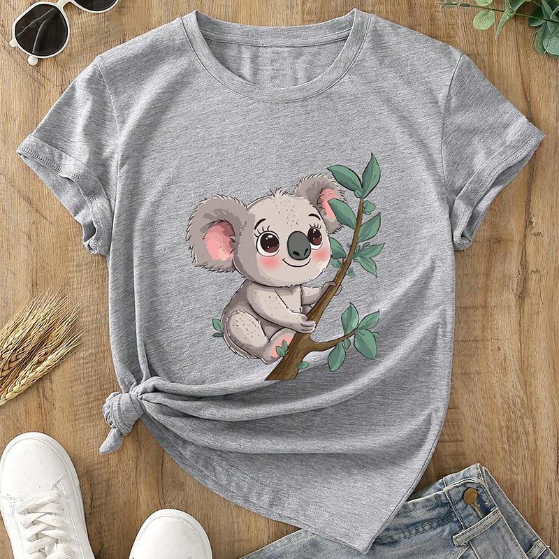 

Модная женская футболка с милым мультяшным животным и принтом коалы, забавная повседневная футболка с круглым вырезом и короткими рукавами, летняя женская футболка XL белый