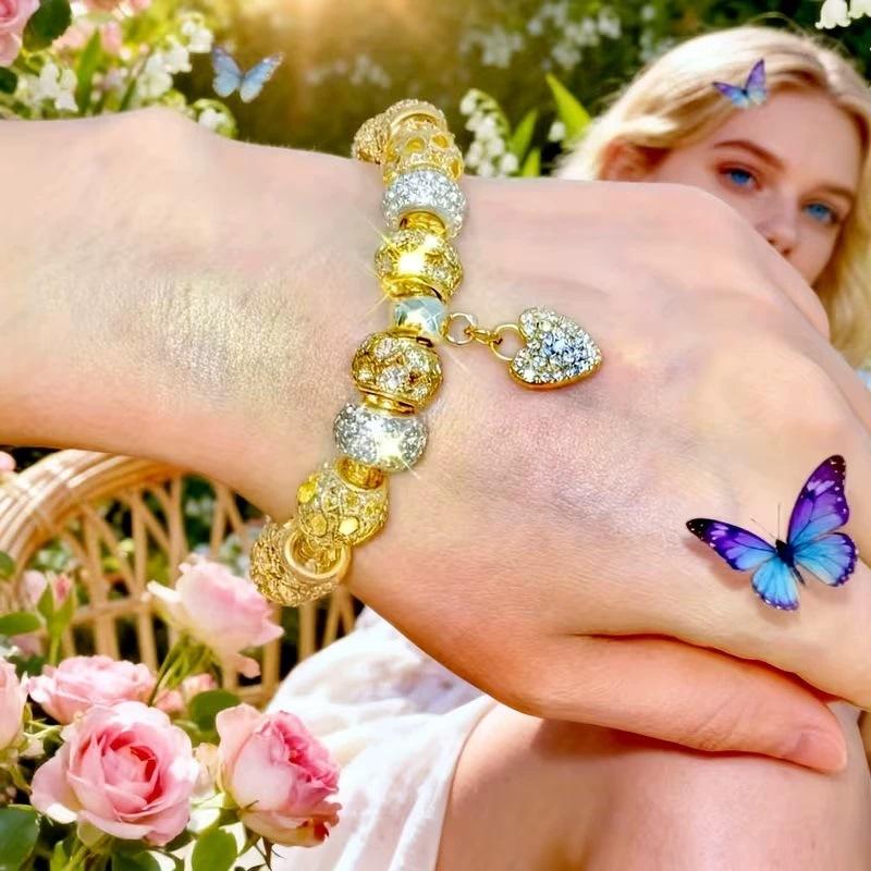 Popular Hot Sale Trendy Gift Women's DIY Alloy Big Hole Beaded Bracelet 18K Rose Gold Bangles Jewelry Handmade Bracelets