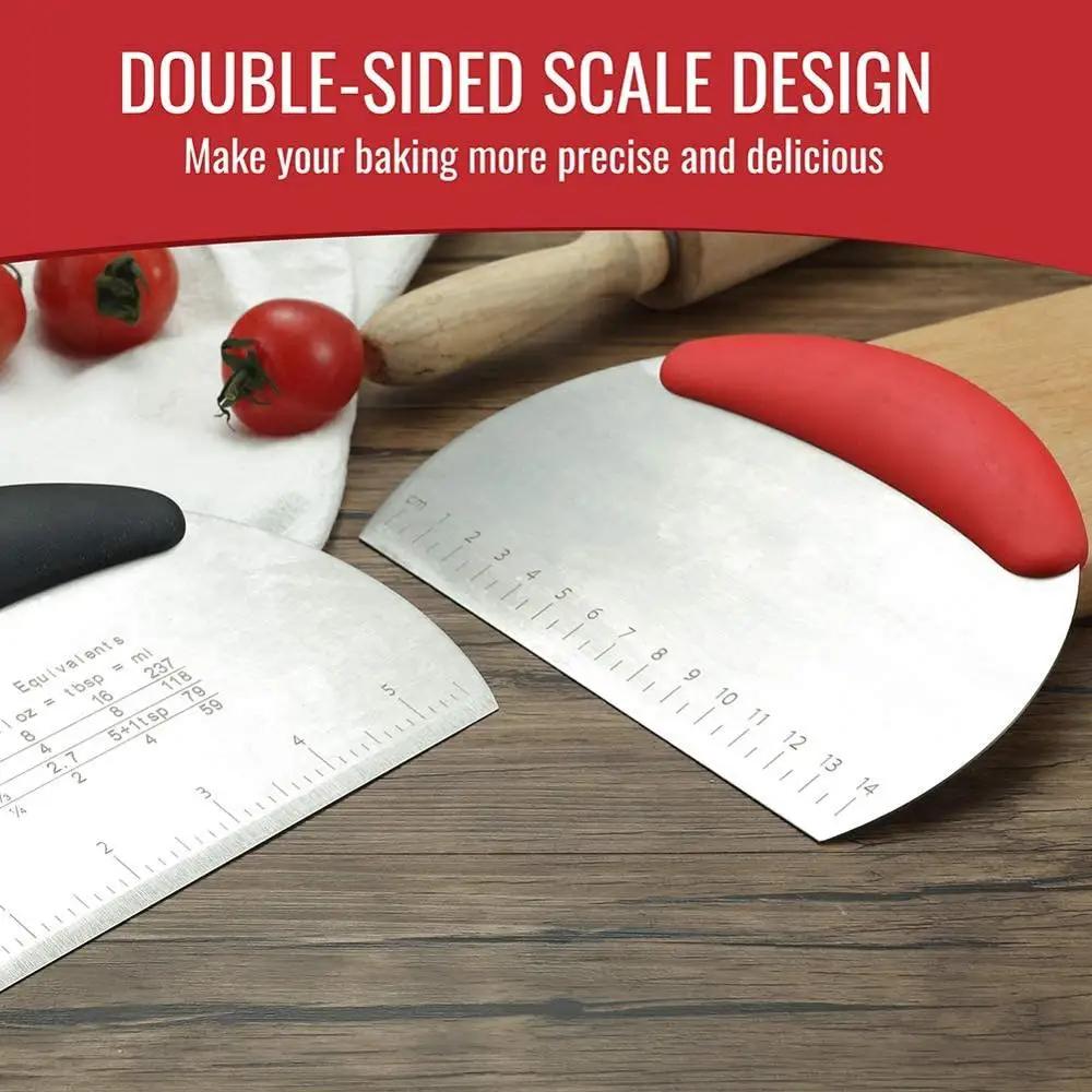 Stainless Steel Dough Cutter with Scale Pastry Scraper Chopper Pizza Divider Semicircular Bread Separator Flour Pastry Cake Tool