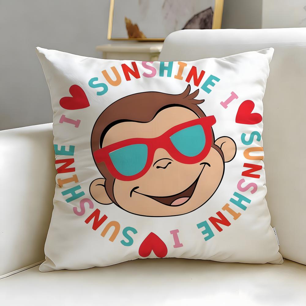 classic cartoon Curious George Cushion Cover Soft  EasyWash Pillow Case  Versatile for Couch Bed Travel and Office