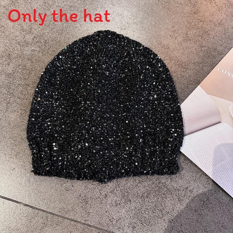 Sequined Knitted Fashion Hat With Bow And Letter Decorations For Casual Daily