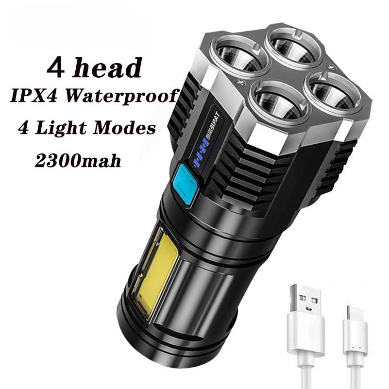 4/5-core LED Flashlight COB Side Light USB Recharge Super Bright Outdoor Portable Lamp 4 Mode Waterproof Torch Outdoor Hunting Camping