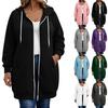 Sudadera Larga con Capucha para Mujer Tallas Grandes con Cremallera Bidireccional, Ropa Exterior Casual de Color