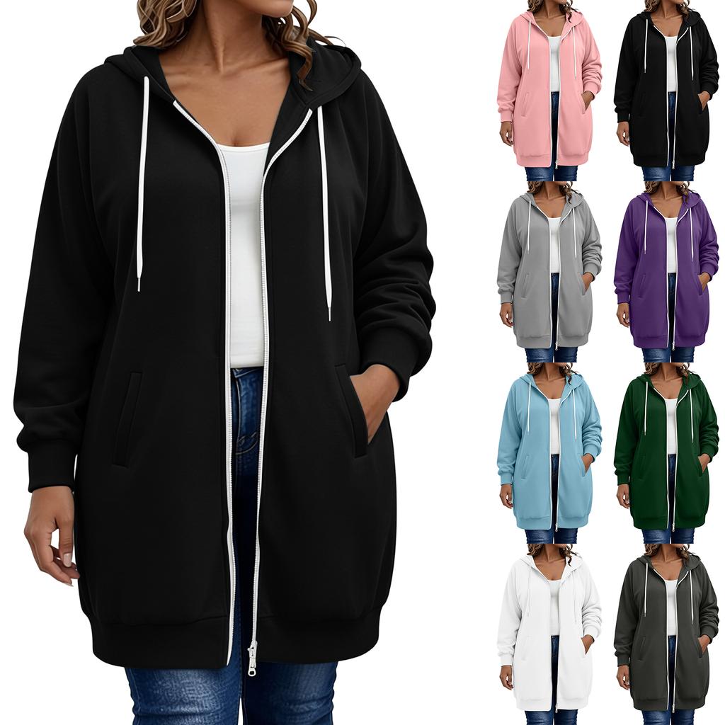 Sudadera Larga con Capucha para Mujer Tallas Grandes con Cremallera Bidireccional, Ropa Exterior Casual de Color