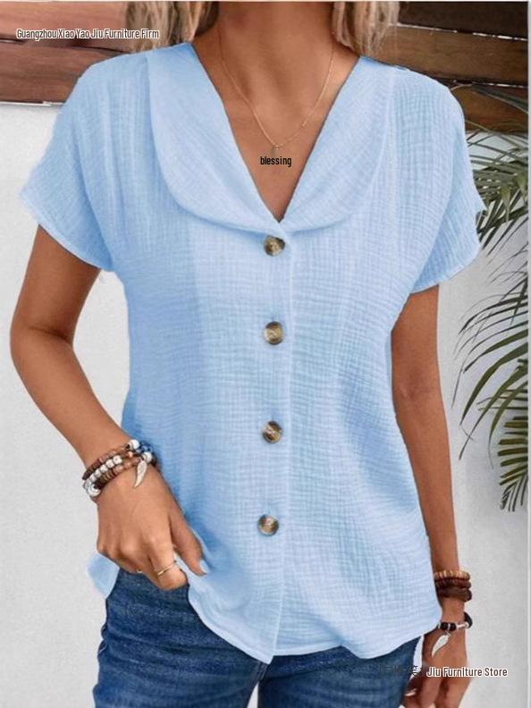 Summer Solid Color Short-Sleeve Button-Up Cardigan for Women