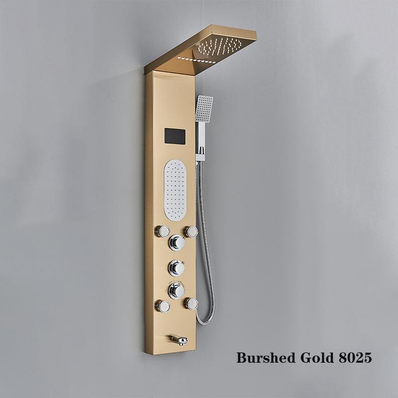 Digital Display Rainfall LED Light Shower Panel Shower Bathroom Black SPA Massage Jet With Handshower Bidet Sprayer Shower Tap