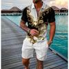 2025 summer men's 3D digital printing short-sleeved polo fashion sports and leisure suit foreign trade men's solid color