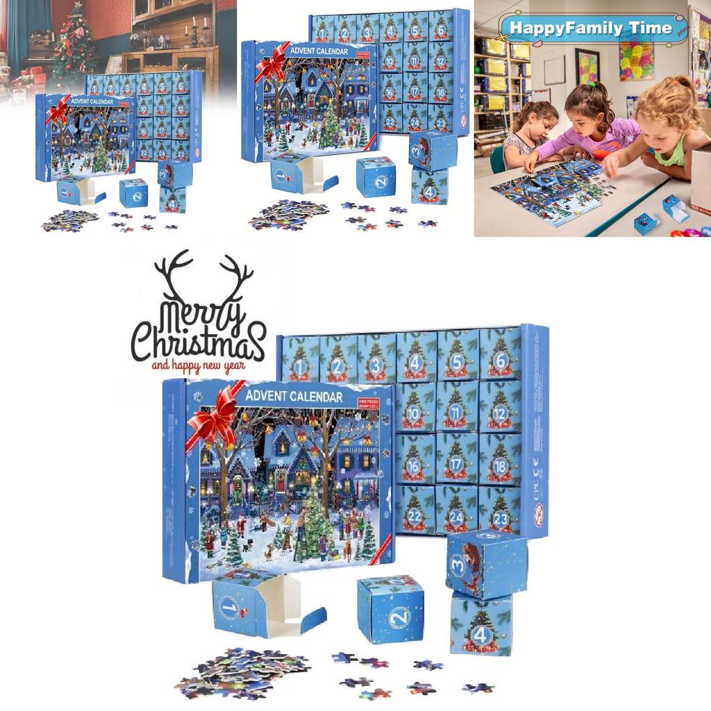 Wciągający kalendarz adwentowy z puzzli zaprojektowany na 24 dni odliczania do świąt ze 1008 solidnymi elementami dla rodzinnej zabawy