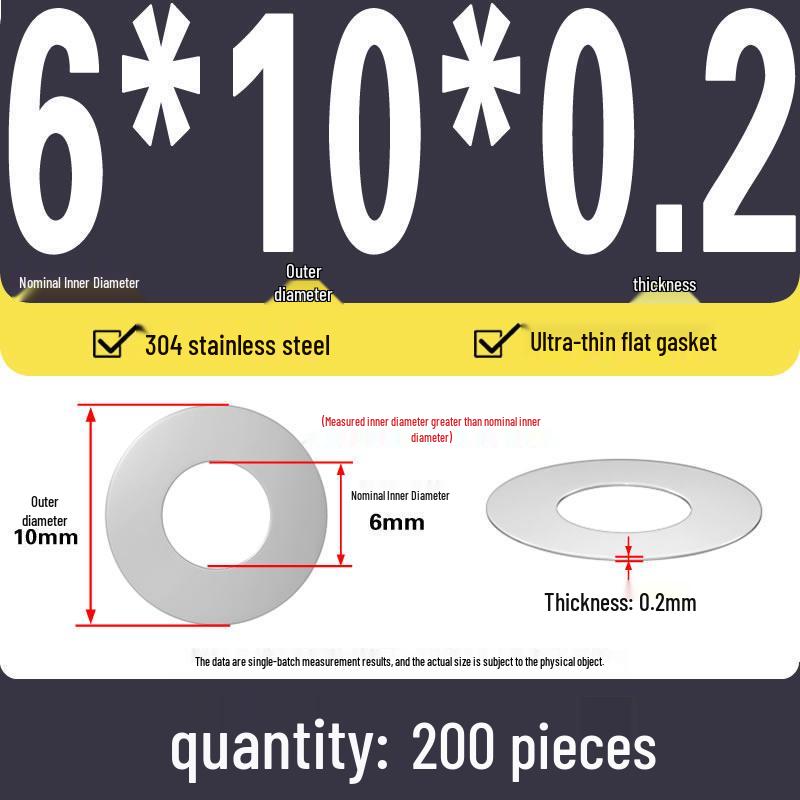 Plochá podložka z nerezové oceli 304 pro nastavení vůle hřídele (0,1/0,2/0,3 mm)